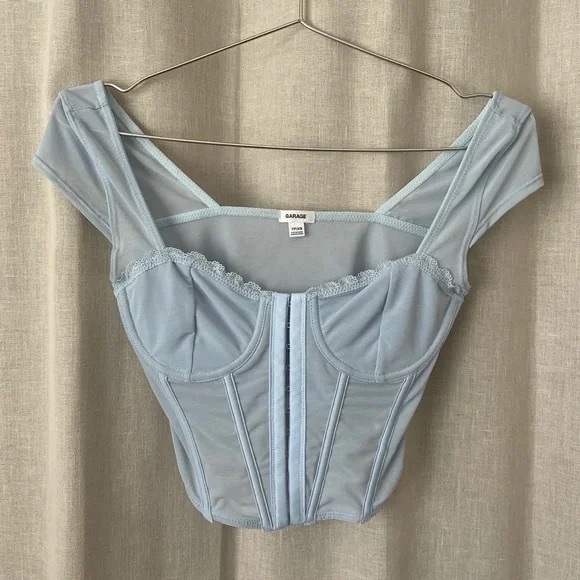 Garage Maesie Cap Sleeve Light Blue Corset Top - Picture 1 of 5